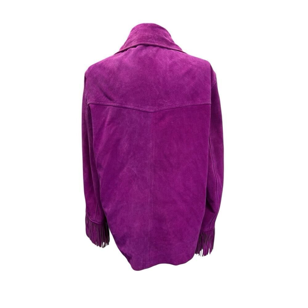 Nasty Gal Real Suede Fringe Jacket Orchid Pink Western Boho Oversized US 6 - Picture 9 of 13